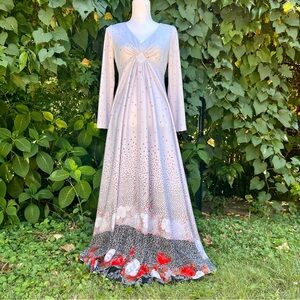 1970’s grey polka dot empire waist maxi dress